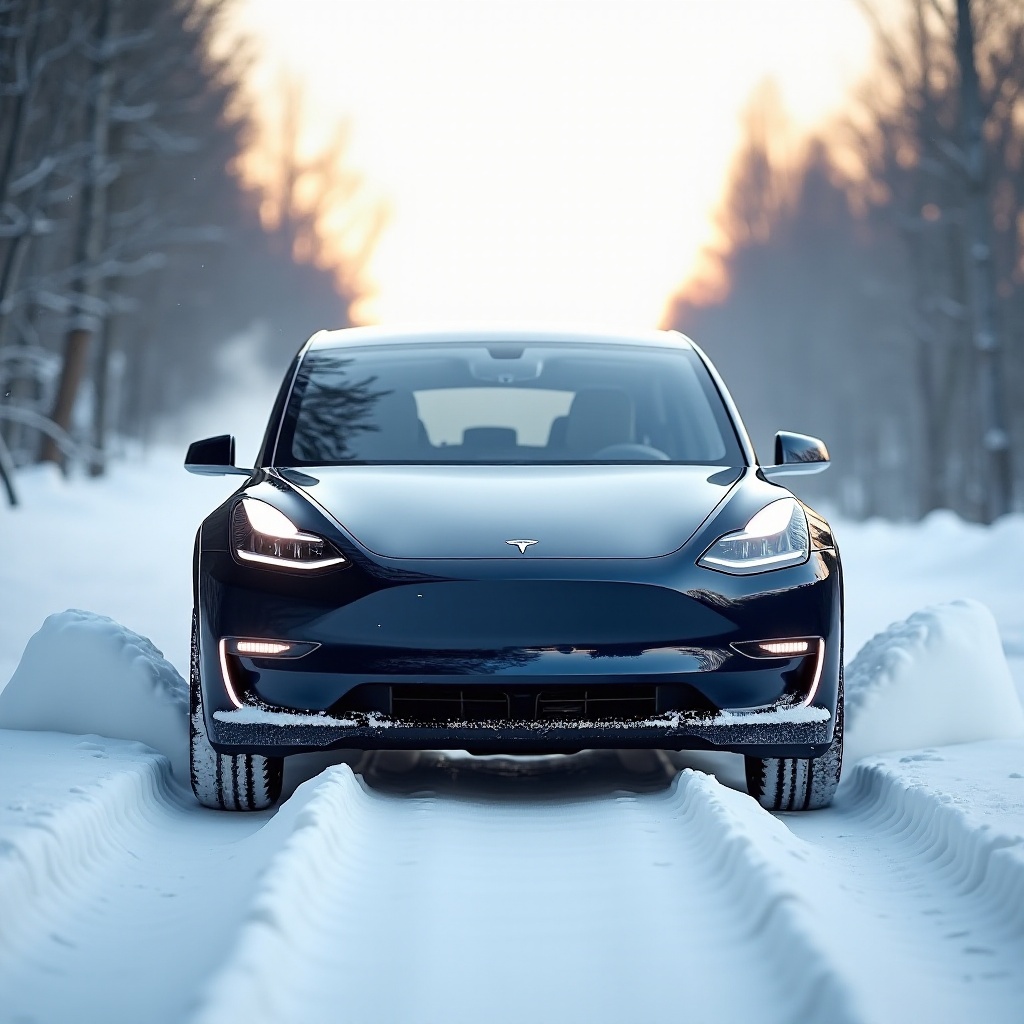 tesla rear wheel drive in snow