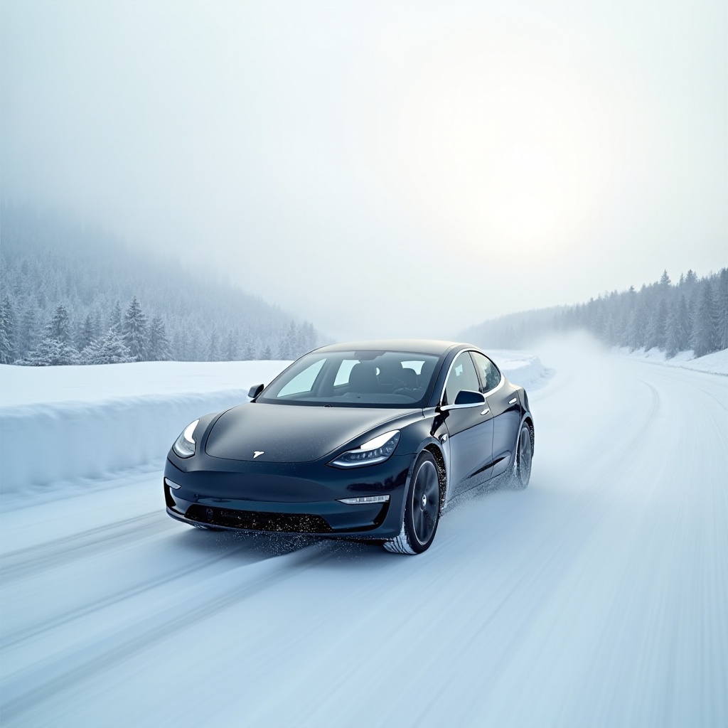 tesla rear wheel drive in snow