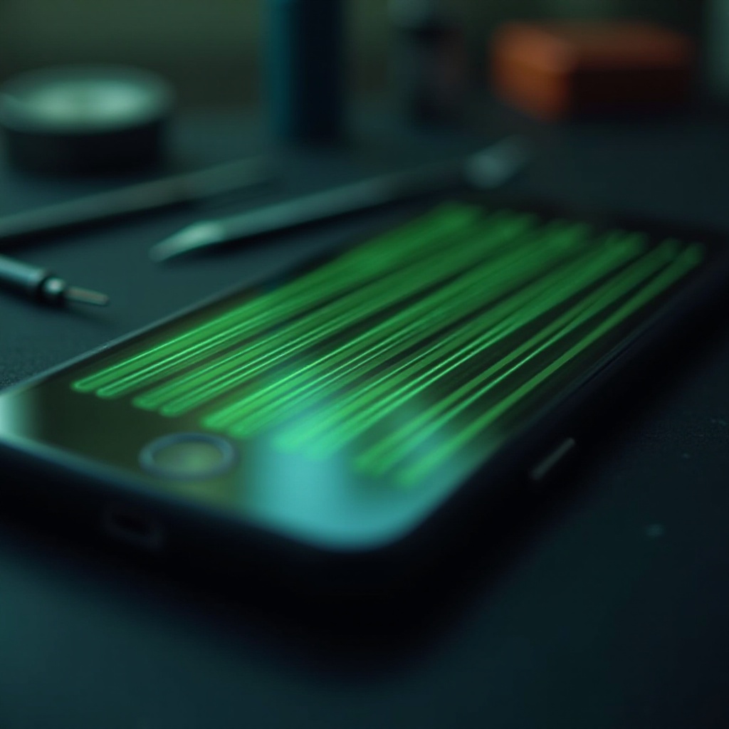 linii orizontale verzi pe ecranul telefonului
